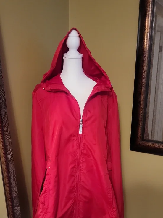 Jones New York Red Hooded Trench Coat with Zip Front - Picture 1 of 9